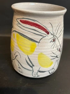 Vtg Art Pottery Mug - Rabbit - Illegible Signature - Picture 1 of 9