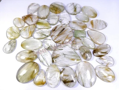 Natural Rutilated Gemstone Multi Rutile Quartz Cabochon Wholesale Lot 1 To 98pcs - Image 1 of 4