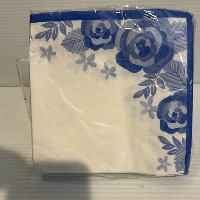 Blue Paper NAPKINS Set of  60  Disposable ROSES 2 PLY FLORAL 12" - Image 1 of 2