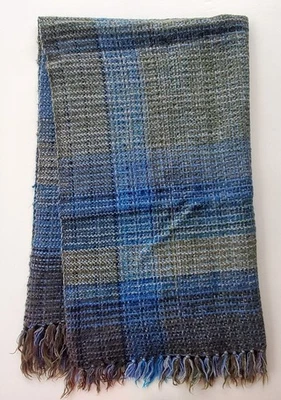 Superb Handwoven Wool Throw Blue and Gray 58" by 36" - Image 1 of 4