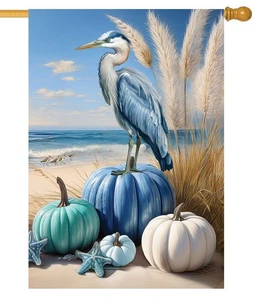 Blue Heron Pumpkins House Flag - Picture 1 of 1