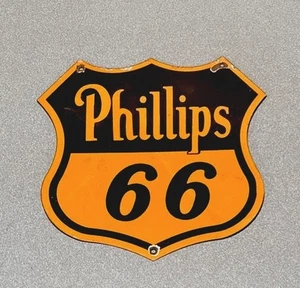 VINTAGE 12” PHILLIPS MOTOR PORCELAIN SIGN CAR GAS TRUCK OIL MOTORCYCLE - Picture 1 of 2