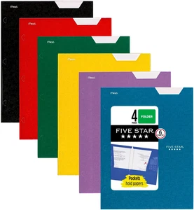 4-Pocket Folder, 6 Pack, Fits 3-Ring Binders, Holds 8-1/2" X 11", Assorted Color - Picture 1 of 12