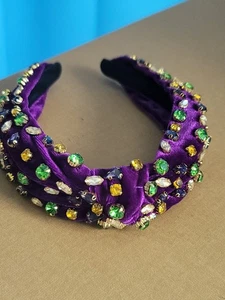 Mardi Gras Rhinestone Knotted Headband for Women Velvet Purple Stones(3239HOMT) - Picture 1 of 12
