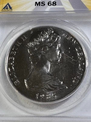 1985 New Zealand 1 Dollar Black Stilt Graded MS 68 by ANACS Low Mintage - Image 1 of 4