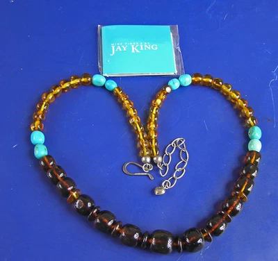 Collar de colina Jay King DTR para mujer graduado esterlina ámbar báltico y turquesa Foto 1 de 4