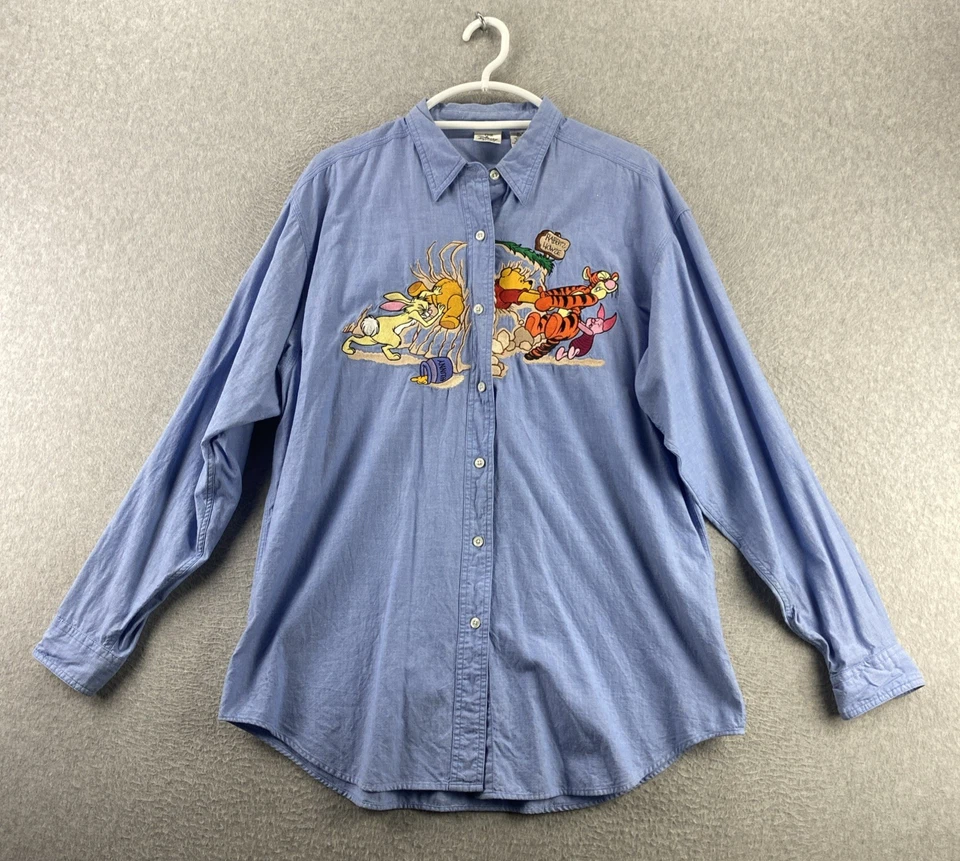 Camisa De Colección Disney Store XL Cambray Winnie the Pooh Tigger Piglet Bordada Foto 1 de 4