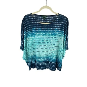 Lauren Ralph Lauren Petite Dolman Sleeve Linen Top Blue Ombre Stripe PL Oversize - Picture 1 of 6