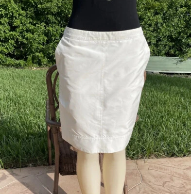 LIDA BADAY 白色口袋全背拉链铅笔裙,尺寸 10 加拿大制造 — 第 1/4 张图片