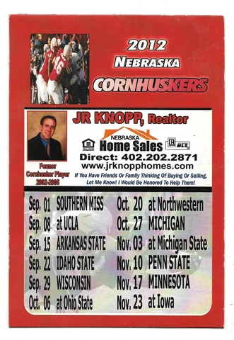 2012 Nebraska Cornhuskers Husker Football Fridge Magnet Schedule Cover