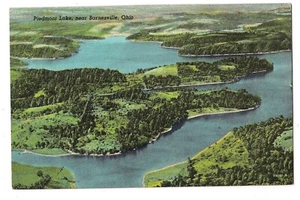 PIEDMONT LAKE Scene Near Barnesville OH Ohio Aerial View Postcard Linen - Picture 1 of 2