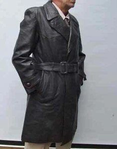 OLD STRIVA GERMAN Heavy Leather Military Officers Trench Coat WW2 size M - Picture 1 of 16