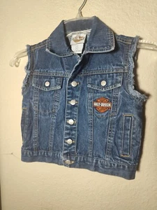 Preowned Harley Davidson Denim Motorcycle Jean Jacket Kids Size 4 Unisex - Picture 1 of 4
