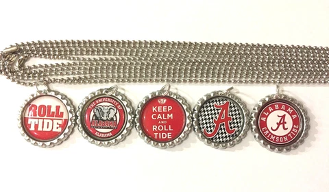 SET OF 5 "ALABAMA CRIMSON TIDE" FLAT BOTTLECAP NECKLACES(24") Cover