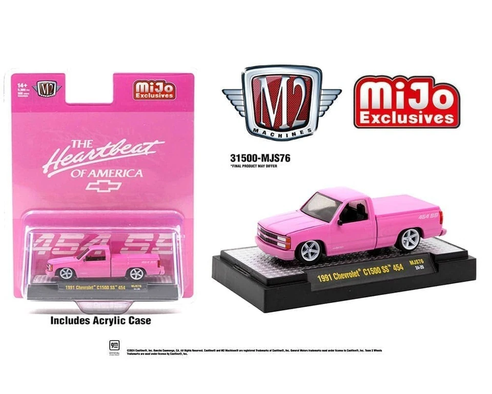 M2 Machines 1991 Chevrolet C1500 SS 454 Pickup Chevy Truck  Pink 1/64 31500-MJS7 - Image 1 of 1