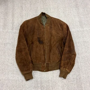 Vintage Suede Bomber Jacket Mens Medium Brown 1950s Zip Up USA - Picture 1 of 12