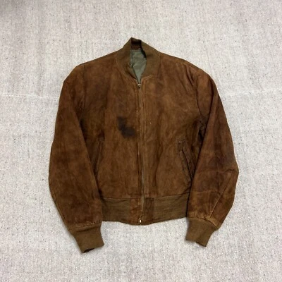 Vintage Suede Bomber Jacket Mens Medium Brown 1950s Zip Up USA - Image 1 of 4
