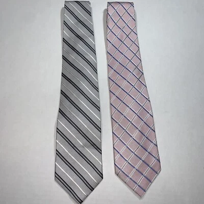 2-Pack Pierre Cardin Silk Neck Ties, Striped Pattern, Gray/Pink - Image 1 of 4