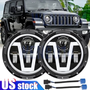 New 2x 7" Round LED Headlights High Low Beam For Jeep Wrangler JK TJ CJ LJ - Picture 1 of 10