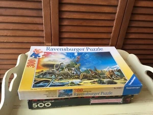 2 COMPLETE JIGSAW PUZZLE 300 RAVENSBURGER DINOSAURS FLOWERS IN PARIS MARKET 500 - Picture 1 of 7