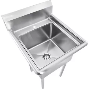 Stainless Steel Utility Sink With 10" Backsplash 18"x18"x12" Deep - Picture 1 of 1
