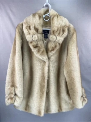 Vintage Dennis Basso Faux Fur Golden Teddy Satin Lined Pockets Size Large - Image 1 of 4