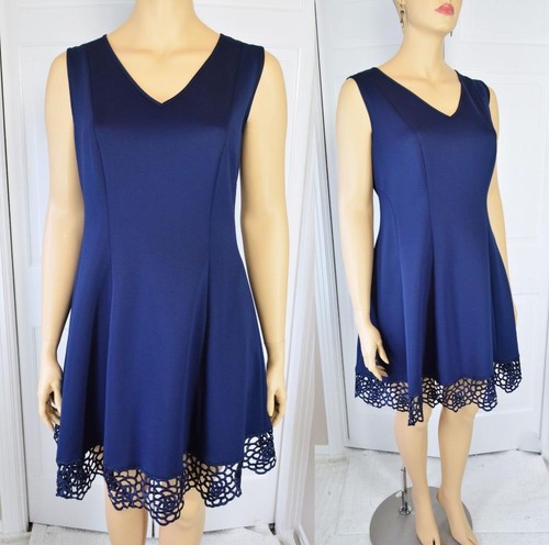 VETEMENTS Abito da festa Donna Ricco blu navy aderente gonna svasata taglio uncinetto orlo pizzo 22W