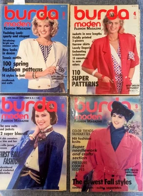Burda moden Fashion magazine sewing patterns knitting crafts 4 issues 1986 - Image 1 of 4