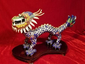 Chinese Cloisonne Enameled Metal Multi Colored DRAGON FIGURINE Figure Statue  - Picture 1 of 12