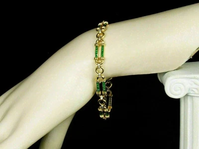 Brazalete Tenis 7 CT Corte Princesa Simulado Esmeralda Plata de Ley 925 Amarillo Foto 1 de 4