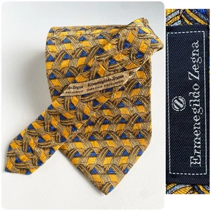Cravatta Ermenegildo Zegna gialla blu astratta seta Italia 4 x 59 - Foto 1 di 12