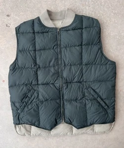 Vintage Eddie Bauer Vest Size Large 80s Green Beige Reversible Goose Down Puffer - Picture 1 of 9