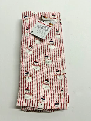 Juego de 3 toallas de cocina KitchenAid muñeco de nieve rayas rojas y blancas 100 % algodón ¡NUEVO! Foto 1 de 4