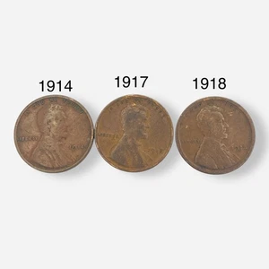 Lot 3 1910s United States Lincoln One Cent Wheat Penny 1914 1917 1918 - Picture 1 of 7