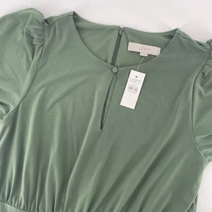 NEW LOFT Green Dress Keyhole Puff Sleeve Fit Flare Career Party Size 10 - Picture 1 of 6