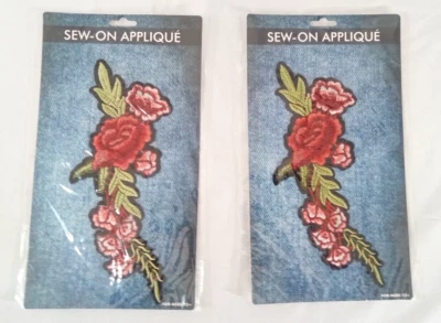 Red Rose Applique Sew-on Patch Set Red Flower Bloom Badge 9" (2-Pack) - Image 1 of 4