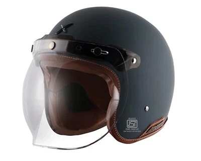 Retro Jet Leather Open Face Helmet Dull Slate, Size: L (59-60 Cm), Dark Blue - Image 1 of 4