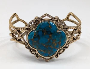 Barse Thailand "SANIBEL" Turquoise w/Infused Bronze Openwork Cuff Bracelet - Picture 1 of 9