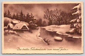 Postal Las mejores felicitaciones de año nuevo Best Wish New Year Winter Scene - Imagen 1 de 2