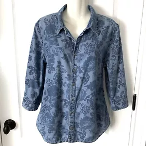 Krazy Kat Shirt Damen Large Floral Denim 3/4 Arm Knopfleiste vorne Kragen - Bild 1 von 8