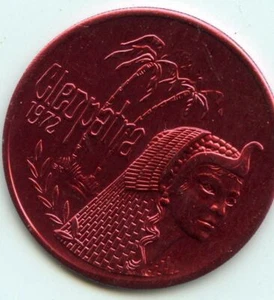 Mardi Gras Doubloon Krewe of Cleopatra 1976 rojo aluminio - Imagen 1 de 2