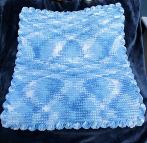 New Hand Knitted. Baby Blanket. Blue Mix Supersoft Baby Wool. Pram. Crib. Gift - Picture 1 of 6