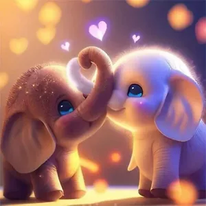 Kit pittura diamanti 5D 20X20cm coppia elefante con tronchi a forma di cuore - Foto 1 di 4