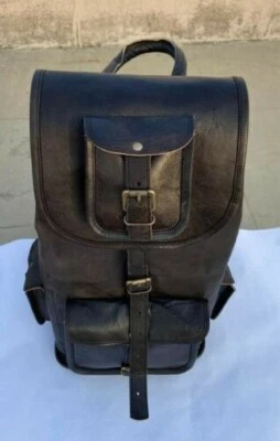 Mochila de cuero de senderismo vintage de 16"" mochila bolsa de viaje para hombre y mujer Foto 1 de 4
