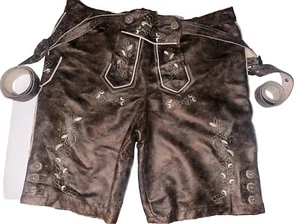 S M O G original Oktoberfest Lederhosen Shorts German Tracht, BROWN, - Picture 1 of 23