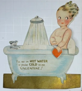 Valentinstag viktorianische gestanzte Grußkarte Junge Krallenfuß Wanne hergestellt in den USA  - Bild 1 von 3