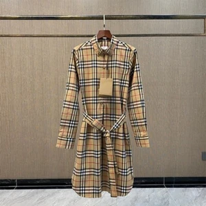 2025 NWT Women's Burberry Taupe Brown Check Belted Shirt Dresses Size:S/M/L/XL - Picture 1 of 25