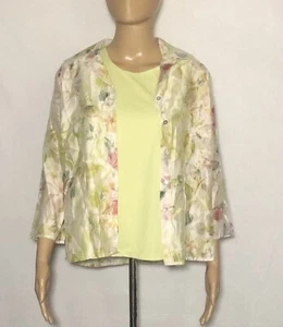 2 Piece Notations Women Sheer Floral Tank Top & 3/4 Sleeve Sage Cream Small NWT - Picture 1 of 17