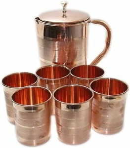 Pure Copper Natural Ayurveda Copper Handmade 1 Water Jug Tumbler Health Benefits - Picture 1 of 4
