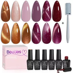 Cat Eye Gel Nail Polish Set - 6 Colors Purple, Glitter, Nude, Magnetic Effect - Picture 1 of 8